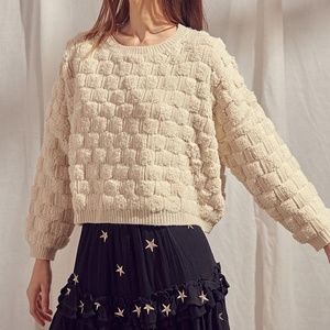 Fuzzy Basketweave Knit Sweater